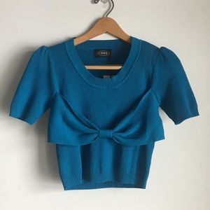 Cider Stretchy Big Bow Crop Top Teal NWT Size Large  Ribbed Rayon Turquoise NEW!